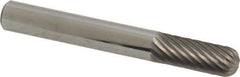 Atrax - 1/4" Cut Diam, 1/4" Shank Diam, Cylinder with Radius Head Single Cut Burr - Carbide, Radius End, 5/8" LOC, 2" OAL - Apex Tool & Supply