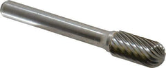 Atrax - 3/8" Cut Diam, 1/4" Shank Diam, Cylinder with Radius Head Single Cut Burr - Carbide, Radius End, 3/4" LOC, 2-1/2" OAL - Apex Tool & Supply