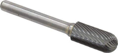 Atrax - 7/16" Cut Diam, 1/4" Shank Diam, Cylinder with Radius Head Single Cut Burr - Carbide, Radius End, 1" LOC, 2-3/4" OAL - Apex Tool & Supply