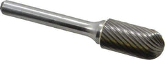 Atrax - 1/2" Cut Diam, 1/4" Shank Diam, Cylinder with Radius Head Single Cut Burr - Carbide, Radius End, 1" LOC, 2-3/4" OAL - Apex Tool & Supply