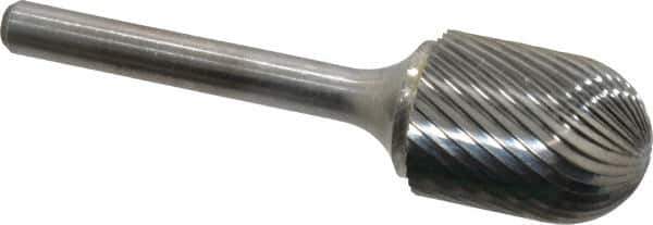 Atrax - 3/4" Cut Diam, 1/4" Shank Diam, Cylinder with Radius Head Single Cut Burr - Carbide, Radius End, 1" LOC, 2-3/4" OAL - Apex Tool & Supply