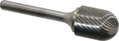 Atrax - 3/4" Cut Diam, 1/4" Shank Diam, Cylinder with Radius Head Single Cut Burr - Carbide, Radius End, 1" LOC, 2-3/4" OAL - Apex Tool & Supply