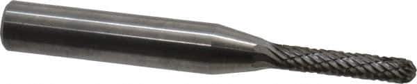 Atrax - 1/8" Cut Diam, 1/4" Shank Diam, Cylinder with Radius Head Double Cut Burr - Carbide, Radius End, 1/2" LOC, 2" OAL - Apex Tool & Supply