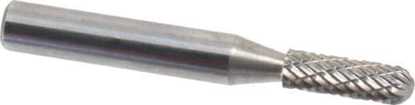 Atrax - 3/16" Cut Diam, 1/4" Shank Diam, Cylinder with Radius Head Double Cut Burr - Carbide, Radius End, 1/2" LOC, 2" OAL - Apex Tool & Supply