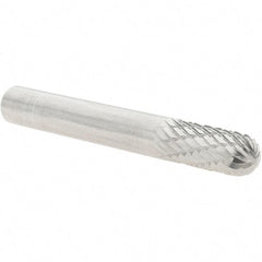 Atrax - 1/4" Cut Diam, 1/4" Shank Diam, Cylinder with Radius Head Double Cut Burr - Carbide, Radius End, 5/8" LOC, 2" OAL - Apex Tool & Supply