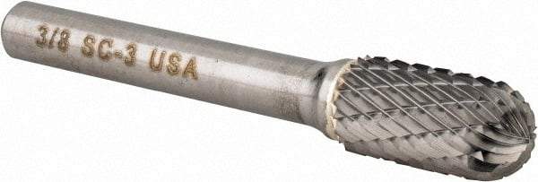 Atrax - 3/8" Cut Diam, 1/4" Shank Diam, Cylinder with Radius Head Double Cut Burr - Carbide, Radius End, 3/4" LOC, 2-1/2" OAL - Apex Tool & Supply