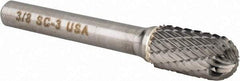 Atrax - 3/8" Cut Diam, 1/4" Shank Diam, Cylinder with Radius Head Double Cut Burr - Carbide, Radius End, 3/4" LOC, 2-1/2" OAL - Apex Tool & Supply