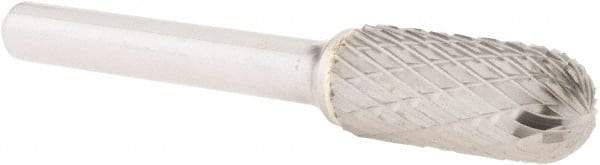 Atrax - 7/16" Cut Diam, 1/4" Shank Diam, Cylinder with Radius Head Double Cut Burr - Carbide, Radius End, 1" LOC, 2-3/4" OAL - Apex Tool & Supply