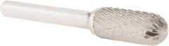 Atrax - 7/16" Cut Diam, 1/4" Shank Diam, Cylinder with Radius Head Double Cut Burr - Carbide, Radius End, 1" LOC, 2-3/4" OAL - Apex Tool & Supply