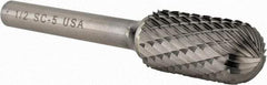 Atrax - 1/2" Cut Diam, 1/4" Shank Diam, Cylinder with Radius Head Double Cut Burr - Carbide, Radius End, 1" LOC, 2-3/4" OAL - Apex Tool & Supply