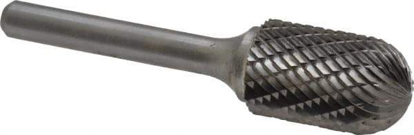 Atrax - 5/8" Cut Diam, 1/4" Shank Diam, Cylinder with Radius Head Double Cut Burr - Carbide, Radius End, 1" LOC, 2-3/4" OAL - Apex Tool & Supply