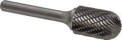 Atrax - 5/8" Cut Diam, 1/4" Shank Diam, Cylinder with Radius Head Double Cut Burr - Carbide, Radius End, 1" LOC, 2-3/4" OAL - Apex Tool & Supply