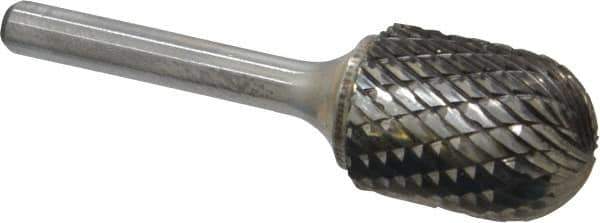 Atrax - 3/4" Cut Diam, 1/4" Shank Diam, Cylinder with Radius Head Double Cut Burr - Carbide, Radius End, 1" LOC, 2-3/4" OAL - Apex Tool & Supply
