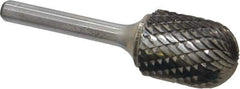 Atrax - 3/4" Cut Diam, 1/4" Shank Diam, Cylinder with Radius Head Double Cut Burr - Carbide, Radius End, 1" LOC, 2-3/4" OAL - Apex Tool & Supply