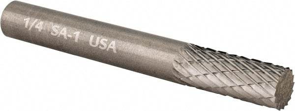 Atrax - 1/4" Cut Diam, 1/4" Shank Diam, Cylinder Head Double Cut Burr - Carbide, Flat End, 5/8" LOC, 2" OAL - Apex Tool & Supply