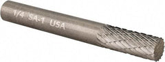 Atrax - 1/4" Cut Diam, 1/4" Shank Diam, Cylinder Head Double Cut Burr - Carbide, Flat End, 5/8" LOC, 2" OAL - Apex Tool & Supply
