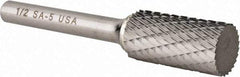 Atrax - 1/2" Cut Diam, 1/4" Shank Diam, Cylinder Head Double Cut Burr - Carbide, Flat End, 1" LOC, 2-3/4" OAL - Apex Tool & Supply