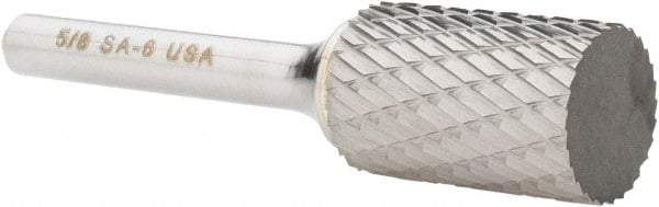 Atrax - 5/8" Cut Diam, 1/4" Shank Diam, Cylinder Head Double Cut Burr - Carbide, Flat End, 1" LOC, 2-3/4" OAL - Apex Tool & Supply