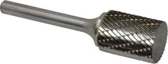 Atrax - 3/4" Cut Diam, 1/4" Shank Diam, Cylinder Head Double Cut Burr - Carbide, Flat End, 1" LOC, 2-3/4" OAL - Apex Tool & Supply