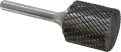Atrax - 1" Cut Diam, 1/4" Shank Diam, Cylinder Head Double Cut Burr - Carbide, Flat End, 1" LOC, 2-3/4" OAL - Apex Tool & Supply