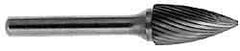 M.A. Ford - 5/8" Cut Diam, 1/4" Shank Diam, Tree Head Double Cut Burr - Carbide, Point End, 1" LOC, 3" OAL - Apex Tool & Supply