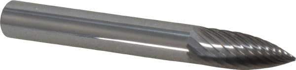 Atrax - 1/4" Cut Diam, 1/4" Shank Diam, Tree Head Single Cut Burr - Carbide, Point End, 5/8" LOC, 2" OAL - Apex Tool & Supply