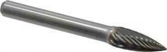 Atrax - 5/16" Cut Diam, 1/4" Shank Diam, Tree Head Single Cut Burr - Carbide, Point End, 3/4" LOC, 2-1/2" OAL - Apex Tool & Supply