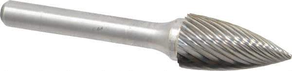 Atrax - 1/2" Cut Diam, 1/4" Shank Diam, Tree Head Single Cut Burr - Carbide, Point End, 1" LOC, 2-3/4" OAL - Apex Tool & Supply