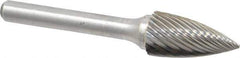 Atrax - 1/2" Cut Diam, 1/4" Shank Diam, Tree Head Single Cut Burr - Carbide, Point End, 1" LOC, 2-3/4" OAL - Apex Tool & Supply
