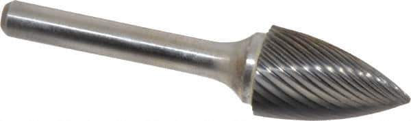 Atrax - 5/8" Cut Diam, 1/4" Shank Diam, Tree Head Single Cut Burr - Carbide, Point End, 1" LOC, 2-3/4" OAL - Apex Tool & Supply
