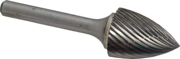 Atrax - 3/4" Cut Diam, 1/4" Shank Diam, Tree Head Single Cut Burr - Carbide, Point End, 1" LOC, 2-3/4" OAL - Apex Tool & Supply