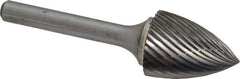 Atrax - 3/4" Cut Diam, 1/4" Shank Diam, Tree Head Single Cut Burr - Carbide, Point End, 1" LOC, 2-3/4" OAL - Apex Tool & Supply