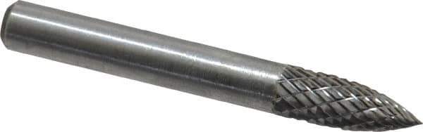 Atrax - 1/4" Cut Diam, 1/4" Shank Diam, Tree Head Double Cut Burr - Carbide, Point End, 5/8" LOC, 2" OAL - Apex Tool & Supply