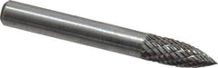 Atrax - 1/4" Cut Diam, 1/4" Shank Diam, Tree Head Double Cut Burr - Carbide, Point End, 5/8" LOC, 2" OAL - Apex Tool & Supply