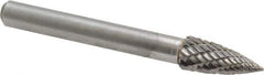 Atrax - 5/16" Cut Diam, 1/4" Shank Diam, Tree Head Double Cut Burr - Carbide, Point End, 3/4" LOC, 2-1/2" OAL - Apex Tool & Supply