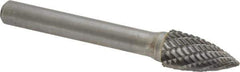 Atrax - 3/8" Cut Diam, 1/4" Shank Diam, Tree Head Double Cut Burr - Carbide, Point End, 3/4" LOC, 2-1/2" OAL - Apex Tool & Supply