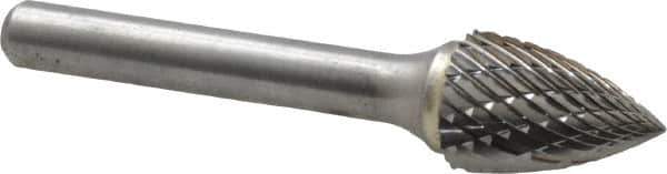 Atrax - 1/2" Cut Diam, 1/4" Shank Diam, Tree Head Double Cut Burr - Carbide, Point End, 3/4" LOC, 2-1/2" OAL - Apex Tool & Supply