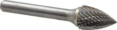Atrax - 1/2" Cut Diam, 1/4" Shank Diam, Tree Head Double Cut Burr - Carbide, Point End, 3/4" LOC, 2-1/2" OAL - Apex Tool & Supply