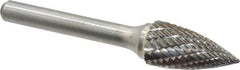 Atrax - 1/2" Cut Diam, 1/4" Shank Diam, Tree Head Double Cut Burr - Carbide, Point End, 1" LOC, 2-3/4" OAL - Apex Tool & Supply