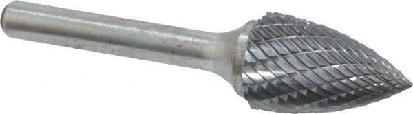 Atrax - 5/8" Cut Diam, 1/4" Shank Diam, Tree Head Double Cut Burr - Carbide, Point End, 1" LOC, 2-3/4" OAL - Apex Tool & Supply