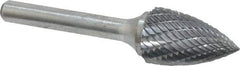 Atrax - 5/8" Cut Diam, 1/4" Shank Diam, Tree Head Double Cut Burr - Carbide, Point End, 1" LOC, 2-3/4" OAL - Apex Tool & Supply