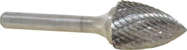 Atrax - 3/4" Cut Diam, 1/4" Shank Diam, Tree Head Double Cut Burr - Carbide, Point End, 1" LOC, 2-3/4" OAL - Apex Tool & Supply