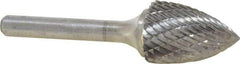 Atrax - 3/4" Cut Diam, 1/4" Shank Diam, Tree Head Double Cut Burr - Carbide, Point End, 1" LOC, 2-3/4" OAL - Apex Tool & Supply
