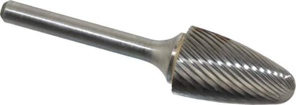 Atrax - 3/4" Cut Diam, 1/4" Shank Diam, Tree with Radius Head Single Cut Burr - Carbide, Radius End, 1-1/4" LOC, 3" OAL - Apex Tool & Supply