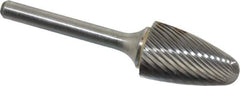 Atrax - 3/4" Cut Diam, 1/4" Shank Diam, Tree with Radius Head Single Cut Burr - Carbide, Radius End, 1-1/4" LOC, 3" OAL - Apex Tool & Supply