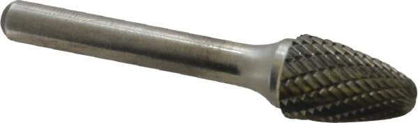 Atrax - 1/2" Cut Diam, 1/4" Shank Diam, Tree with Radius Head Double Cut Burr - Carbide, Radius End, 3/4" LOC, 2-1/2" OAL - Apex Tool & Supply