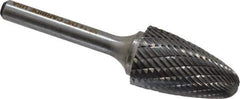 Atrax - 3/4" Cut Diam, 1/4" Shank Diam, Tree with Radius Head Double Cut Burr - Carbide, Radius End, 1-1/4" LOC, 3" OAL - Apex Tool & Supply