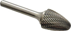 Atrax - 3/4" Cut Diam, 1/4" Shank Diam, Tree with Radius Head Double Cut Burr - Carbide, Radius End, 1" LOC, 2-3/4" OAL - Apex Tool & Supply