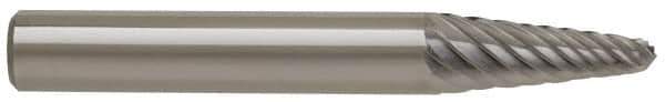 M.A. Ford - 3/16" Cut Diam, 1/8" Shank Diam, Taper Head Double Cut Burr - Carbide, Radius End, 1/2" LOC, 1-1/2" OAL - Apex Tool & Supply