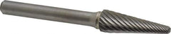 Atrax - 3/8" Cut Diam, 1/4" Shank Diam, Taper Head Single Cut Burr - Radius End, 1-1/16" LOC, 2-15/16" OAL - Apex Tool & Supply